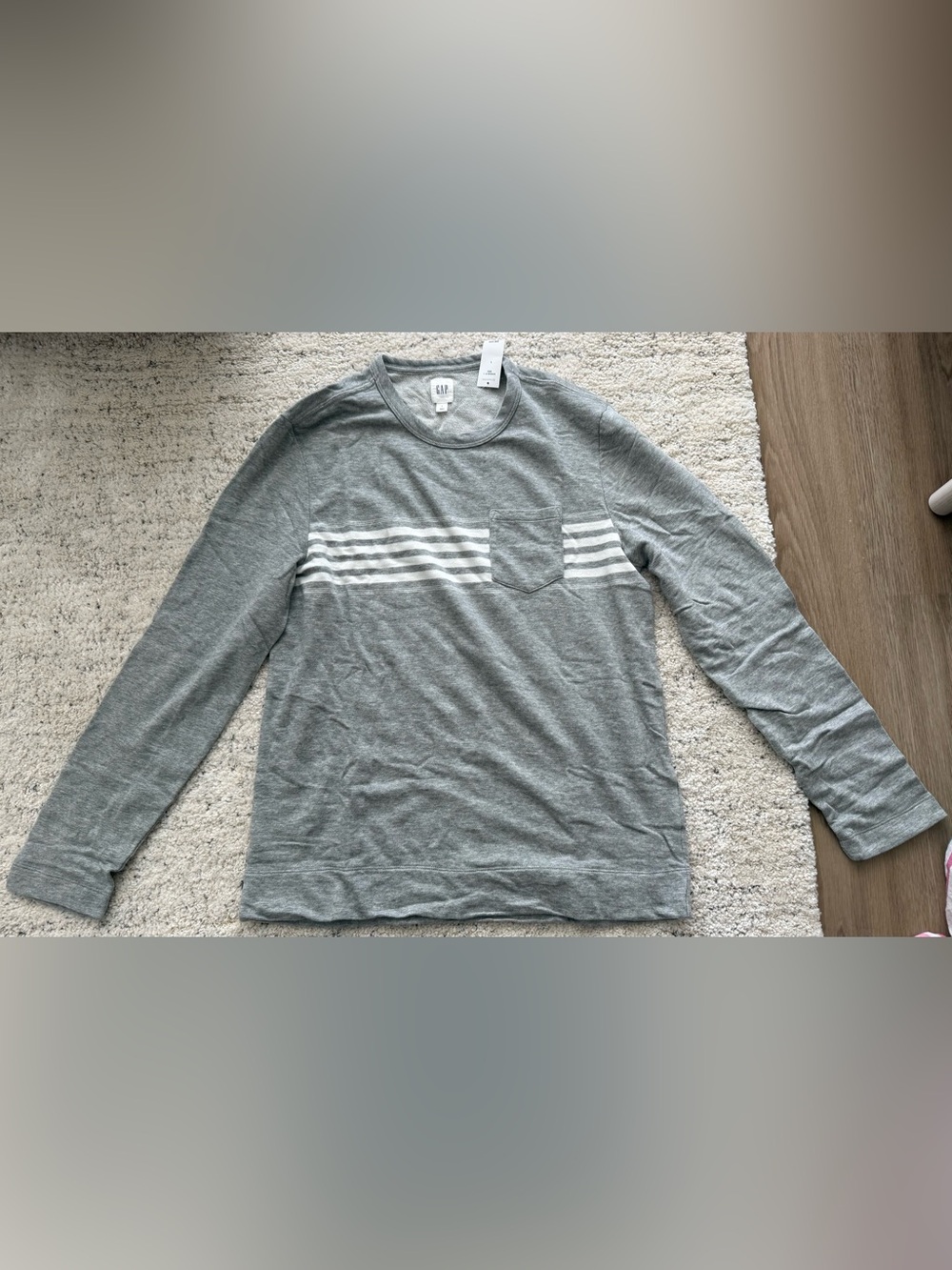 NWT GAP Men’s Gray Striped Crewneck Sweatshirt Pullover Pocket Cotton large L